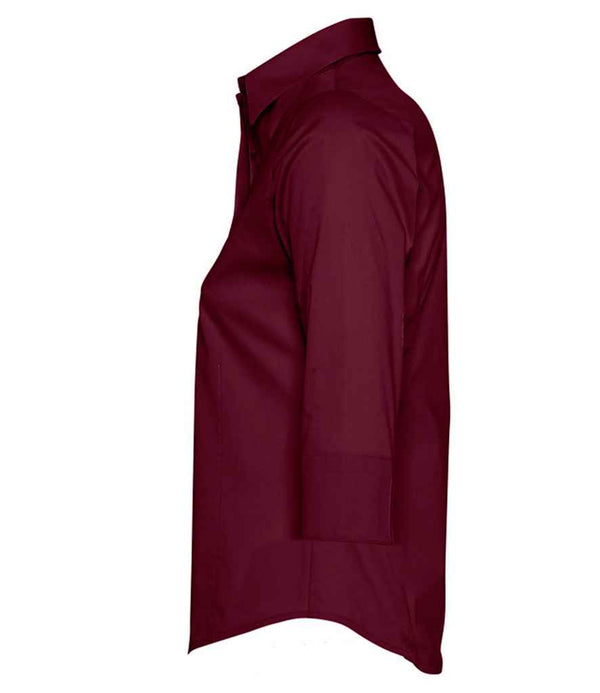 SOL'S Ladies Effect 3/4 Sleeve Fitted Shirt Burgundy