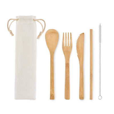 Bamboo cutlery with straw