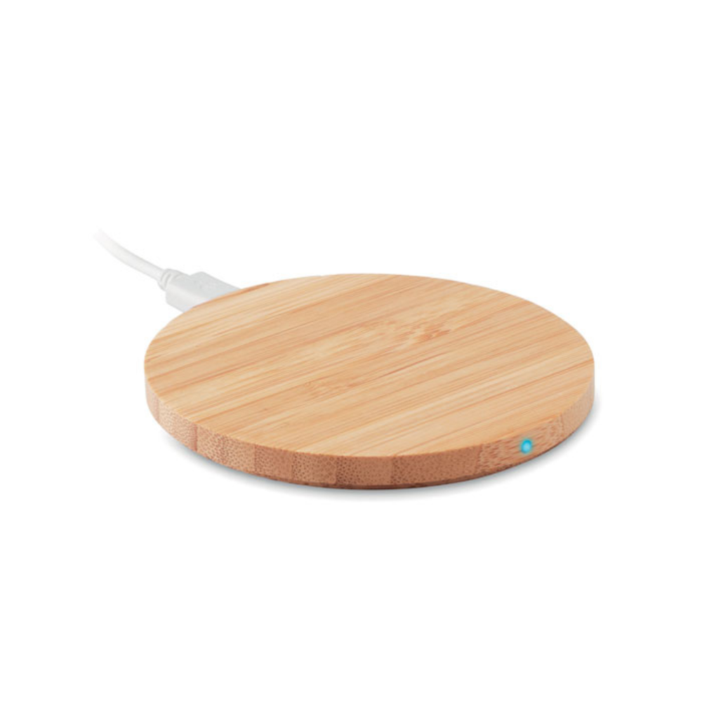 Branded Bamboo Round Wireless Charger - UK Express