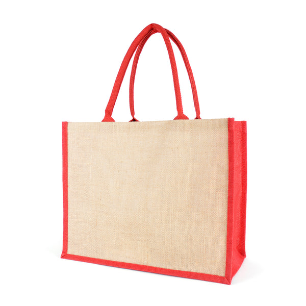 Chow Natural Jute Bag with trim + cotton webbing rope handles