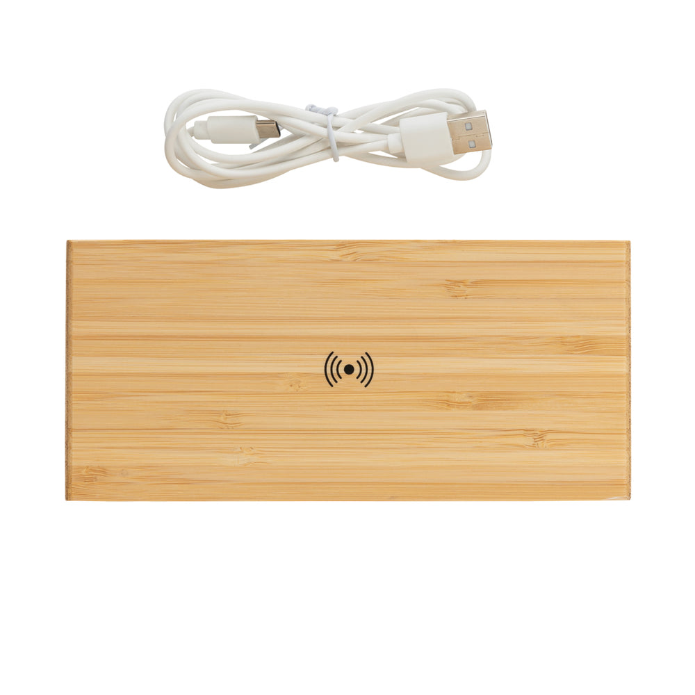 Branded Bamboo alarm clock with 5W wireless charger