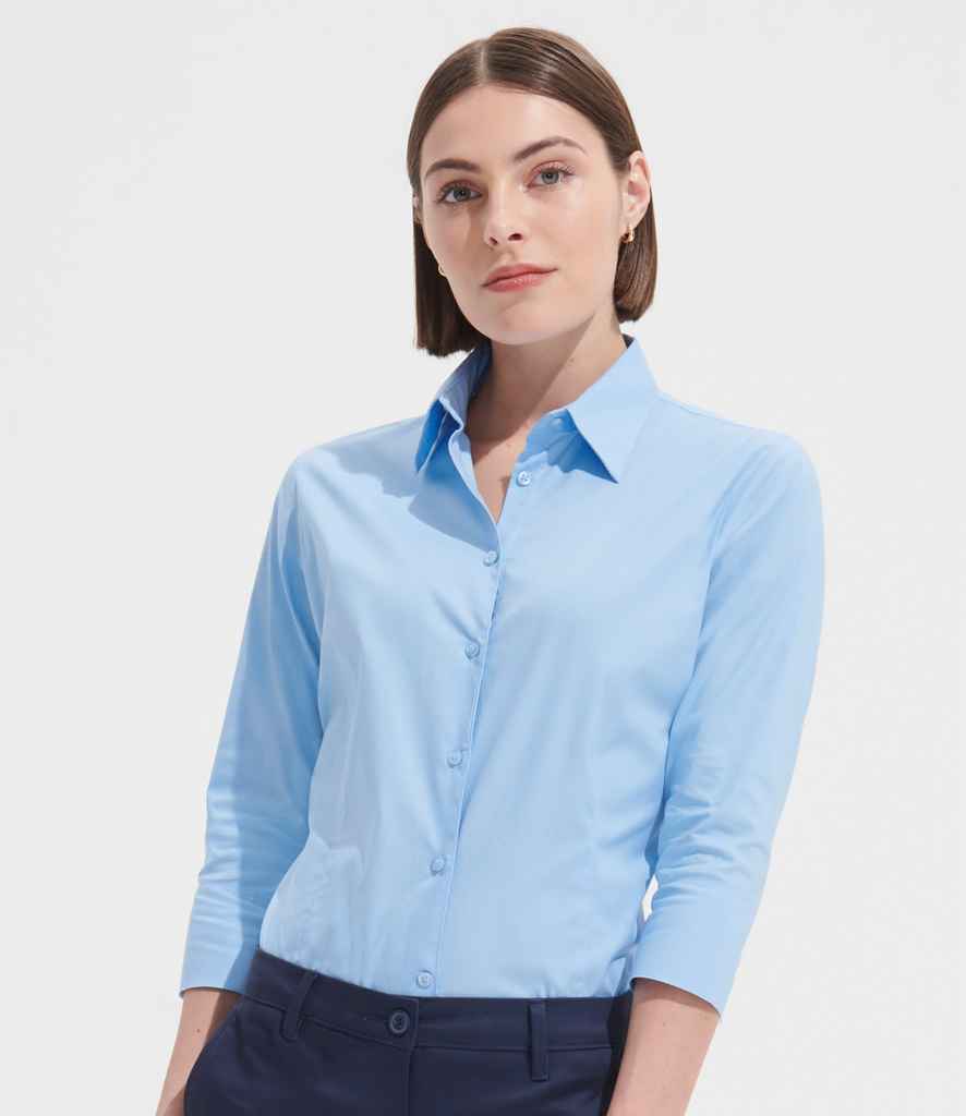 SOL'S Ladies Effect 3/4 Sleeve Fitted Shirt Bright Sky