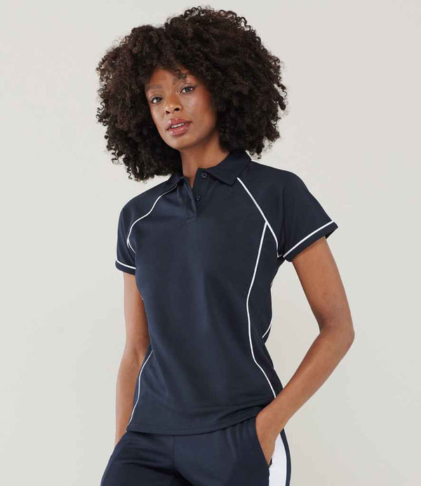 Finden + Hales Ladies Performance Piped Polo Shirt Navy/White