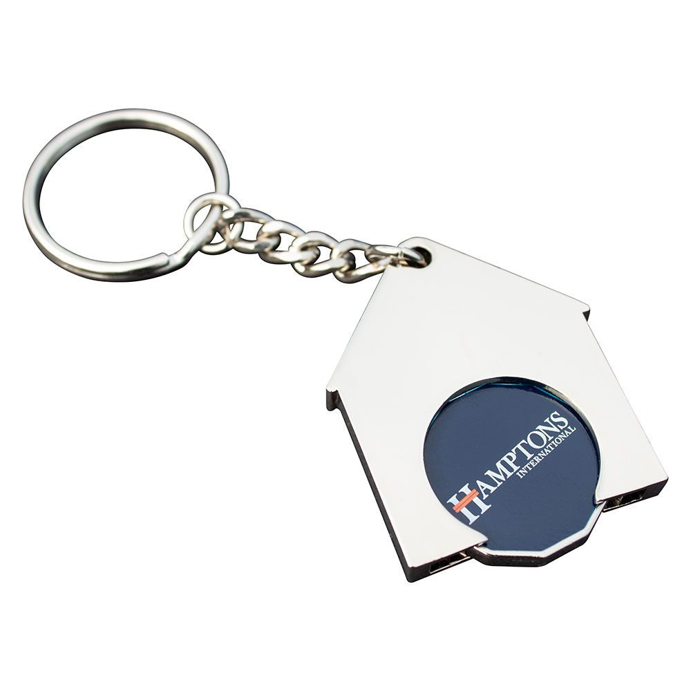 Branded House Shaped Trolley Coin Keyring (Full Colour Print)