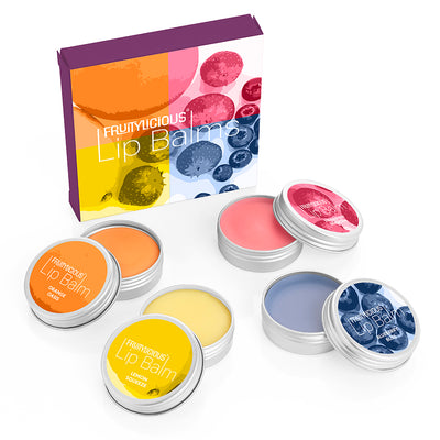 4 Piece Fruitylicious Lip Balm Collection in a Printed Box