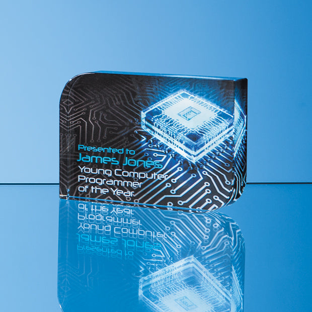 Branded 12cm x 17.5cm Optical Crystal Curved Rectangle Award