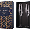 2 'His & Hers' Diamante Champagne Flutes with Orbital Design in a Satin Lined Gift Box