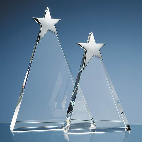 20cm Optical Crystal Triangle Award with Silver Star