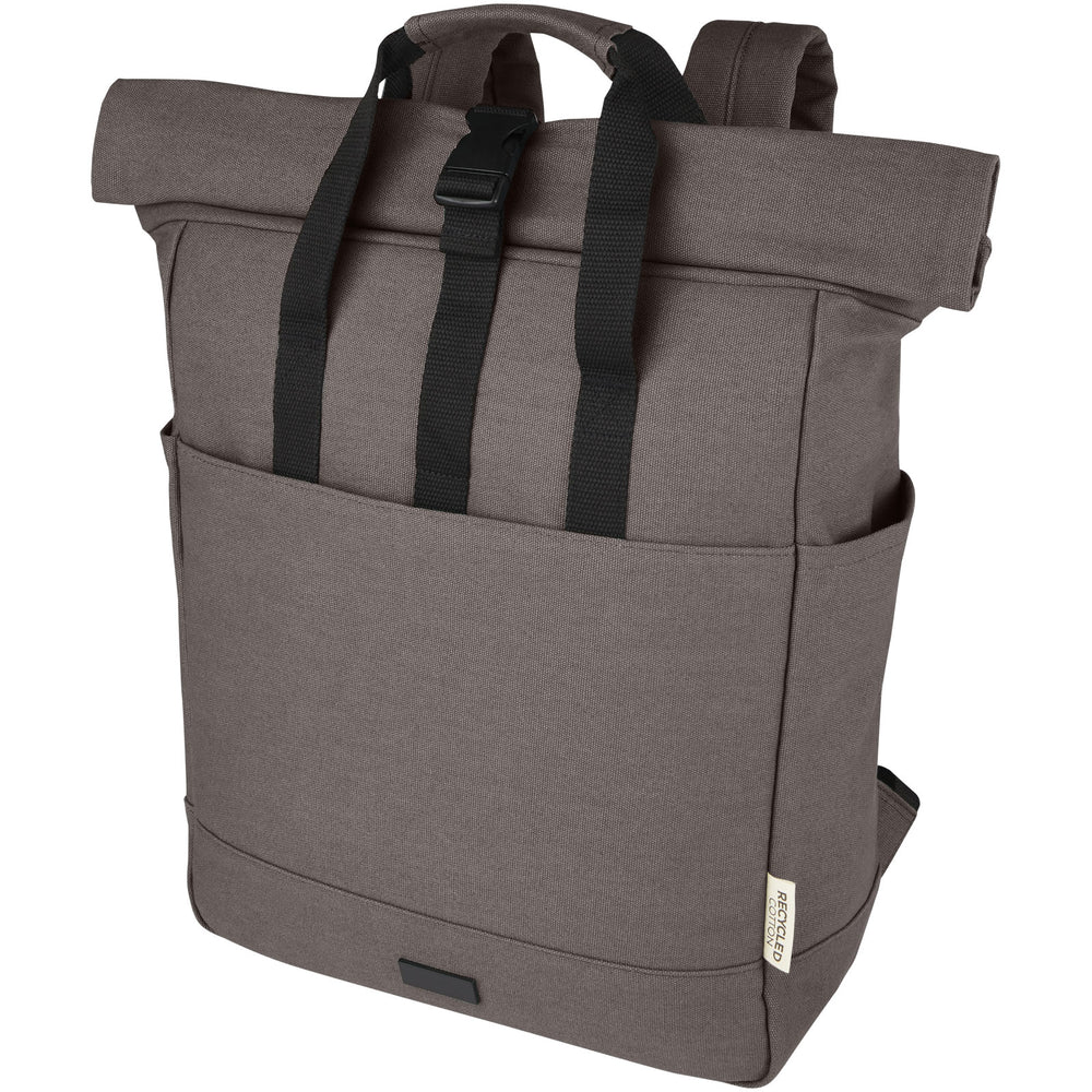 Branded Joey 15” GRS recycled canvas rolltop laptop backpack 15L