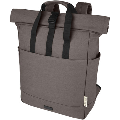 Branded Joey 15” GRS recycled canvas rolltop laptop backpack 15L