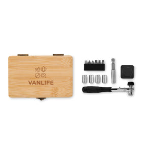 13 piece tool set, bamboo case