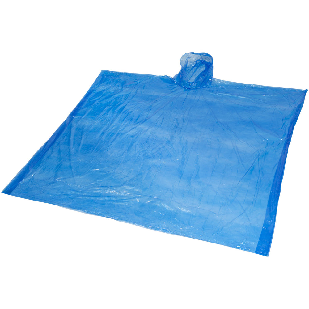 Branded Ziva disposable rain poncho with storage pouch