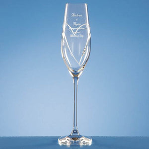 Branded Single Diamante Champagne Flute with Heart Shaped Cutting