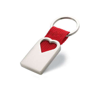 Metal Keyring with heart cutout and red strap