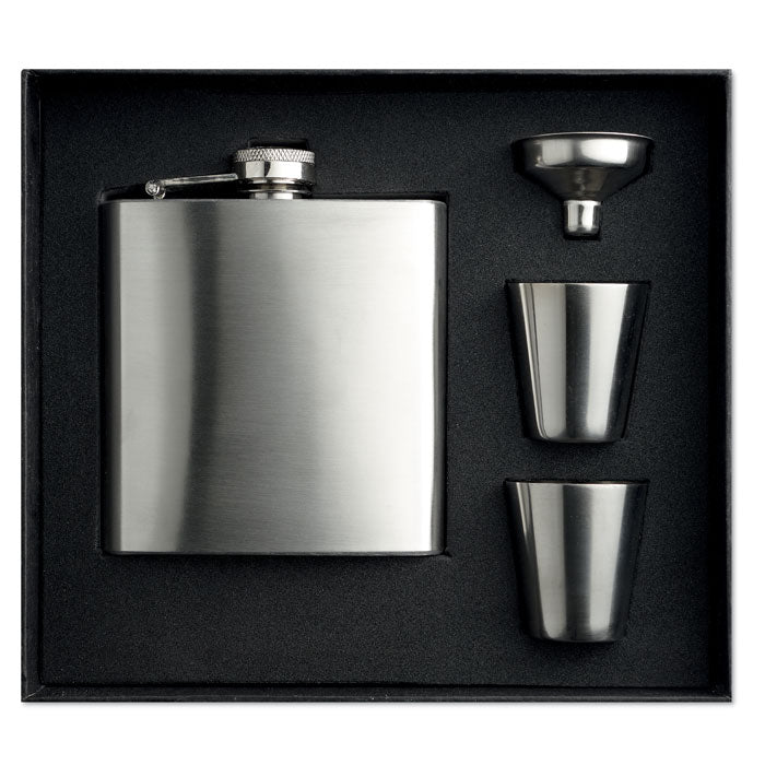 Branded Slim hip flask w 2 cups set