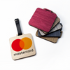 Square Golf Wooden Ply Bag Tag With Black Leatherette Buckle Strap