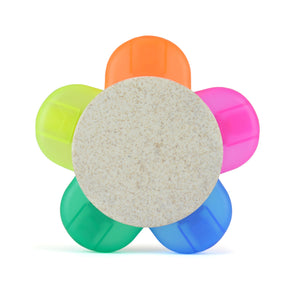 Flower highlighter with the 5 highlighters in orange, pink, blue, green and yellow