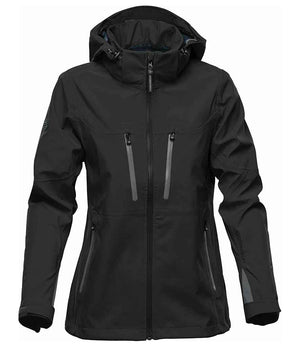 Stormtech Ladies Patrol Hooded Soft Shell Jacket Black/Carbon