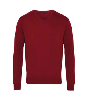 Premier Knitted Cotton Acrylic V Neck Sweater Burgundy