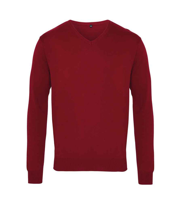 Premier Knitted Cotton Acrylic V Neck Sweater Burgundy