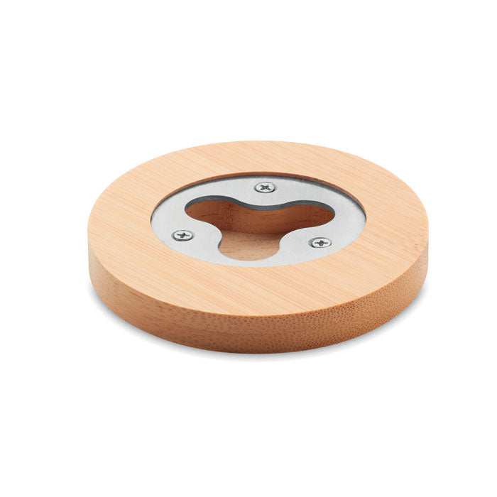 Branded Bamboo bottle opener/ coaster