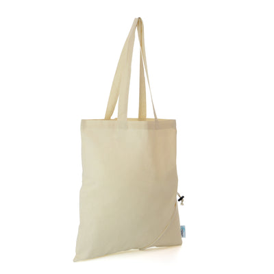 4oz 100% Recycled Foldable Cotton Shopper. HDPE Plastic Toggle