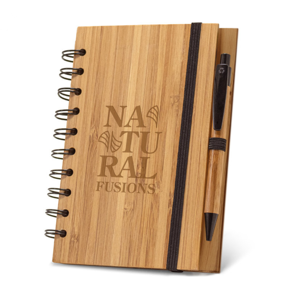 A5 Dickens Bamboo Spiral Notebook and Pen set