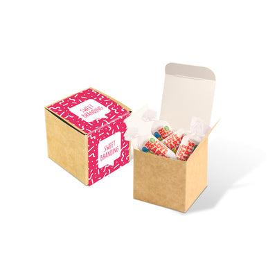 Kraft Paper Cube filled with wrapped Love Heart Sweets