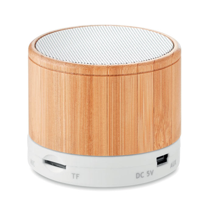 Branded Round Bamboo wireless speaker