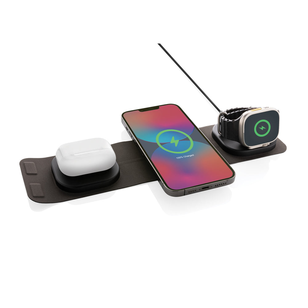 Branded Swiss Peak RCS rplastic 3-in-1 wireless 15W travel charger
