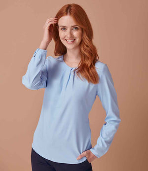 Henbury Ladies Pleat Front Long Sleeve Blouse