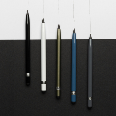 Aluminum inkless pen with eraser