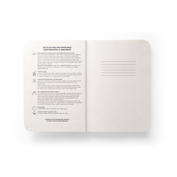 ORGANIC SEMI-RIGID. A5 notebook with semi-rigid cover made from organic elephant matter (95%)