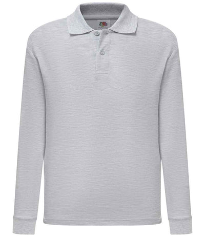 Fruit of the Loom Kids Long Sleeve Poly/Cotton Piqué Polo Shirt Heather Grey