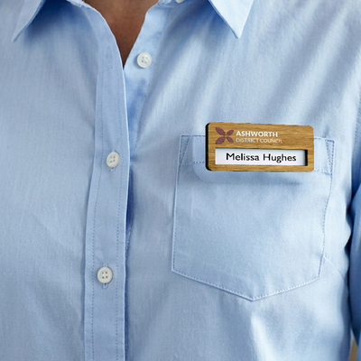 Bamboo Reusable Window Name Badge with Pin Fitting - 73mm x 35mm