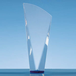 23.5cm Clear Optical Crystal Facet Shard Award with a Sapphire Blue Base