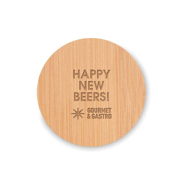 Branded Bamboo bottle opener/ coaster