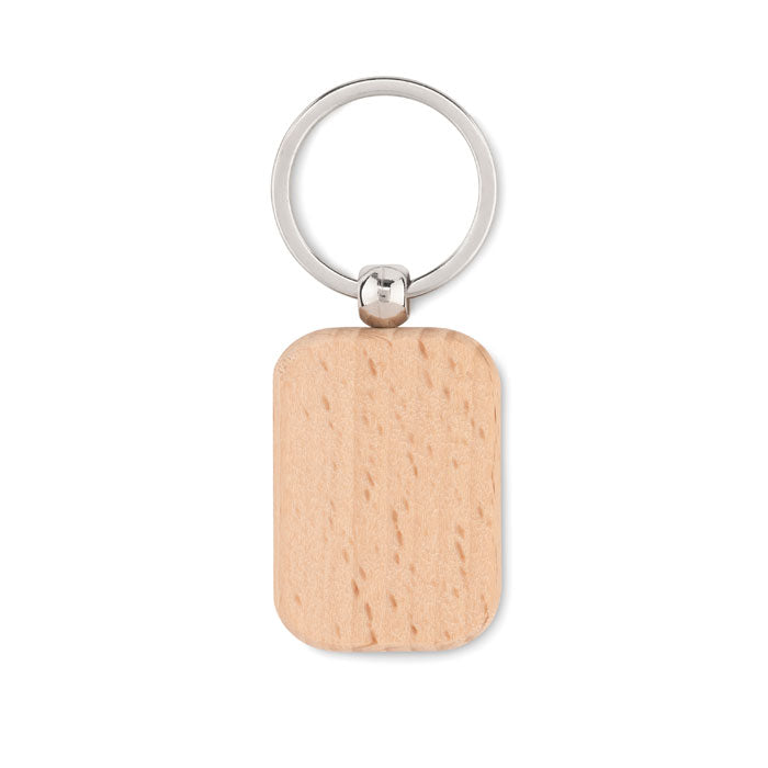 Branded Rectangular wooden key ring