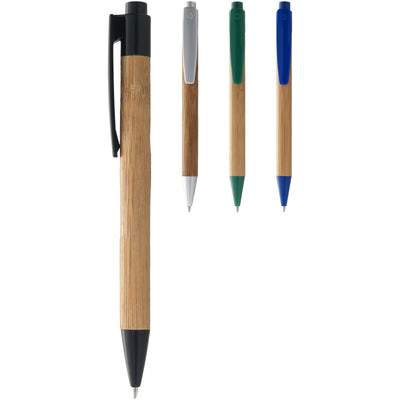 All 4 variants of the Borneo bamboo ballpoint pen with black, silver, green and blue accents