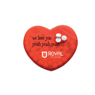 Red Heart shaped peppermint box with branded logo