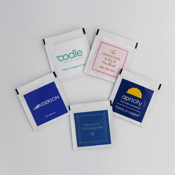 Personalised Tea Bags with custom logos printed onto sachets