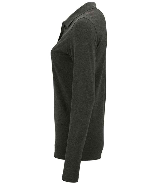 SOL'S Ladies Perfect Long Sleeve Piqué Polo Shirt Charcoal Marl