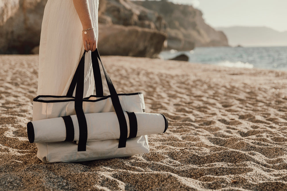 Branded VINGA Volonne AWARE™ recycled canvas beach bag