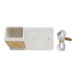 Branded Ontario recycled plastic & bamboo 3-in-1 wireless charger