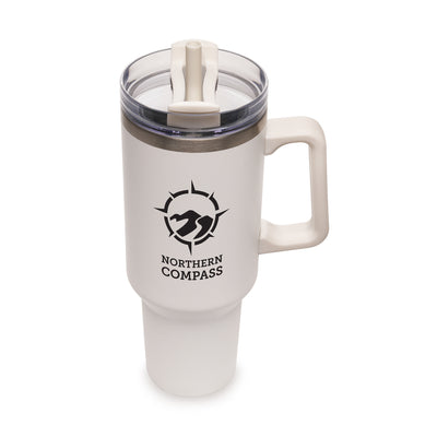 Everest WHITE Stainless Steel Mug with Straw and Handle - 1182ml