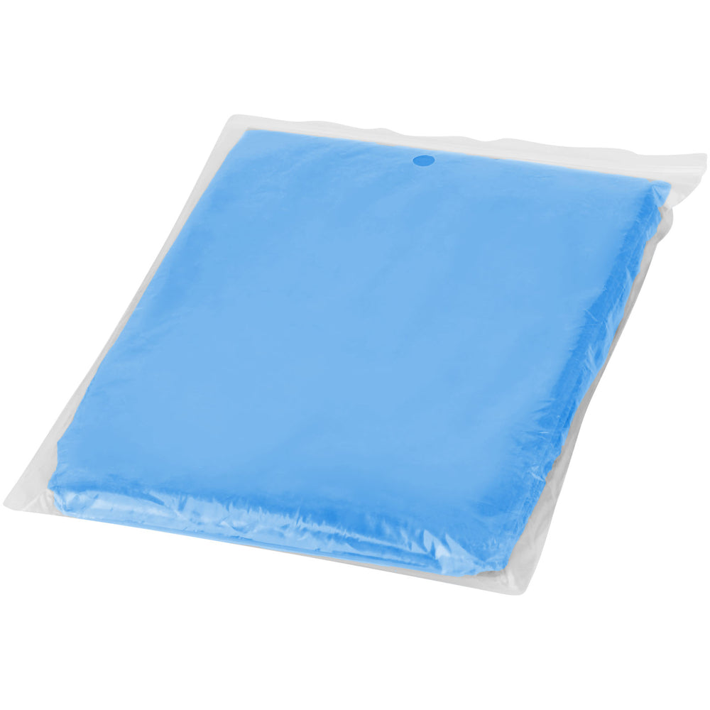 Branded Ziva disposable rain poncho with storage pouch