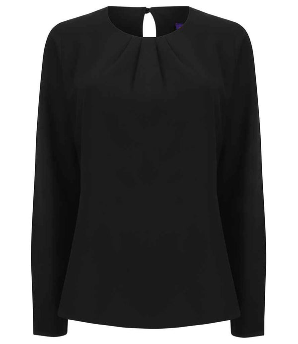Branded Henbury Ladies Pleat Front Long Sleeve Blouse