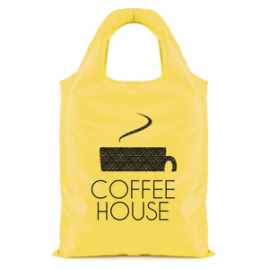 Foldable shopping bag in yellow with branding to the front