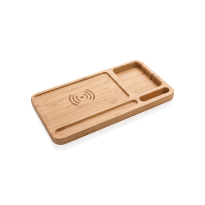 Branded Bamboo desk organiser 5W wireless charger