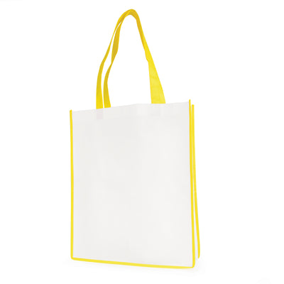 White non woven PP shopper with coloured piping trim and handles